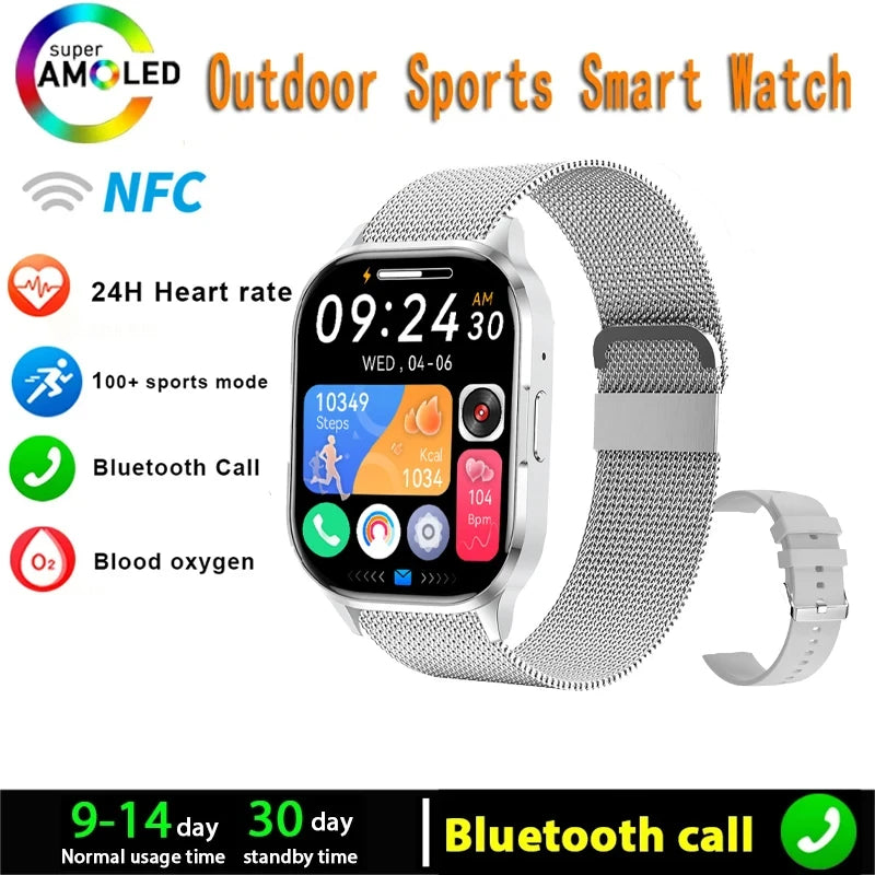 Silica Gel Waterproof Android Square Shaped Amoled Screen Smartwatch