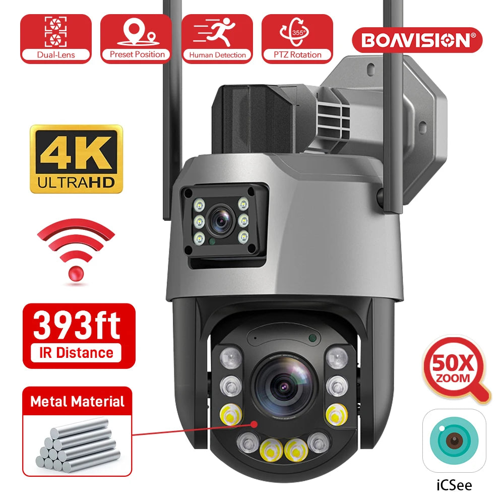 Boavision 8MP WIFI Dual Lens Dual Screen Waterproof Dome Camera