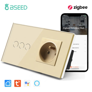 Bseed 10A Alloy 3 Gang Touch Switch With Single Wall Socket