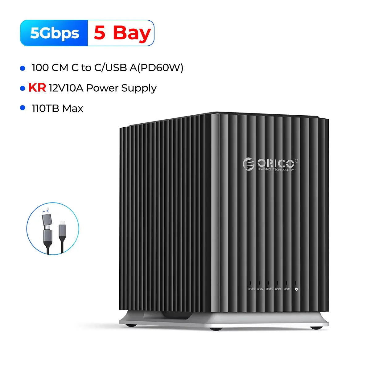 Plastic 5 Bay USB C DAS Enclosure Hard Drive For Desktop
