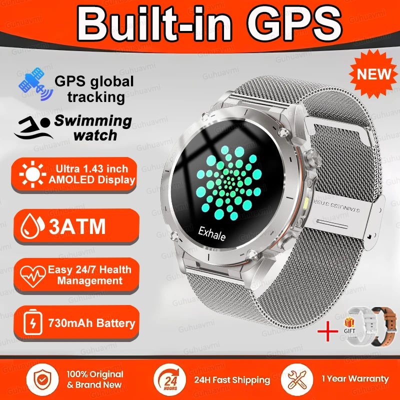 Fine Steel Waterproof Android Round Shaped Bluetooth Smartwatch