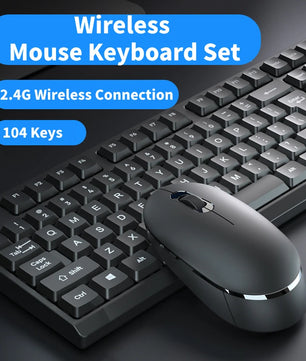 104 Keys Plastic 2.4G Rechargeable Wireless Keyboard Mouse Kit