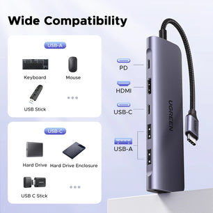 Metal USB-C HUB HDMI Compatible Card Reader for Laptop MacBook