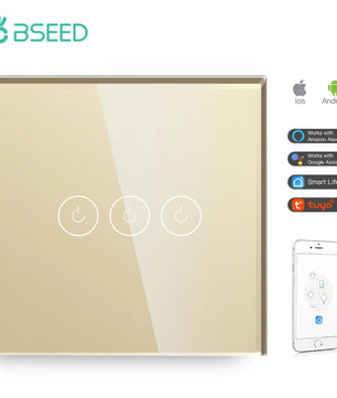 Bseed Alloy 4 Gang 1 Way Crystal Glass Panel Light Touch Switch