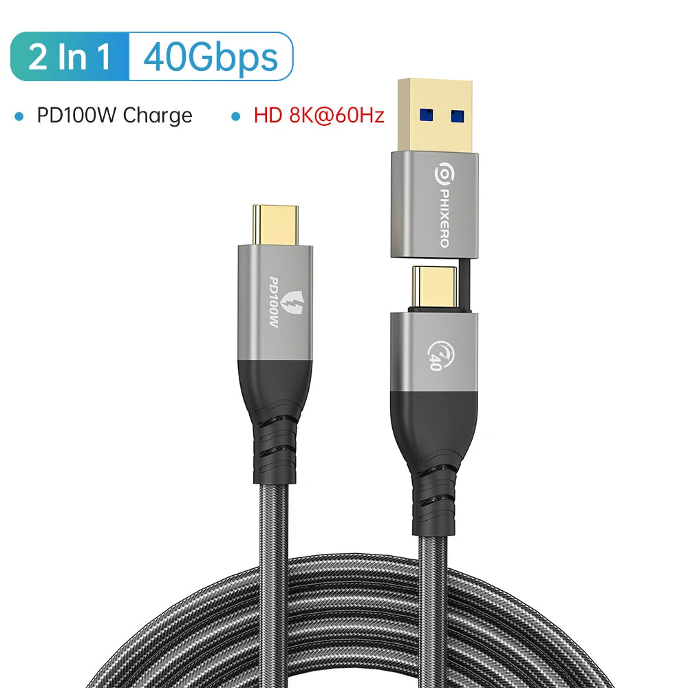 40Gbps Aluminum Alloy USB PD100W Type-C Fast Charging Cable