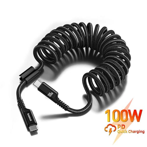 100W Baseus TPU USB Type-C Car Charger Cable For iPhone 15 MacBook
