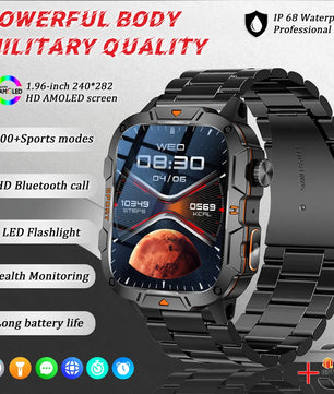 Fine Steel Waterproof Android Square Shaped Amoled Screen Smartwatch