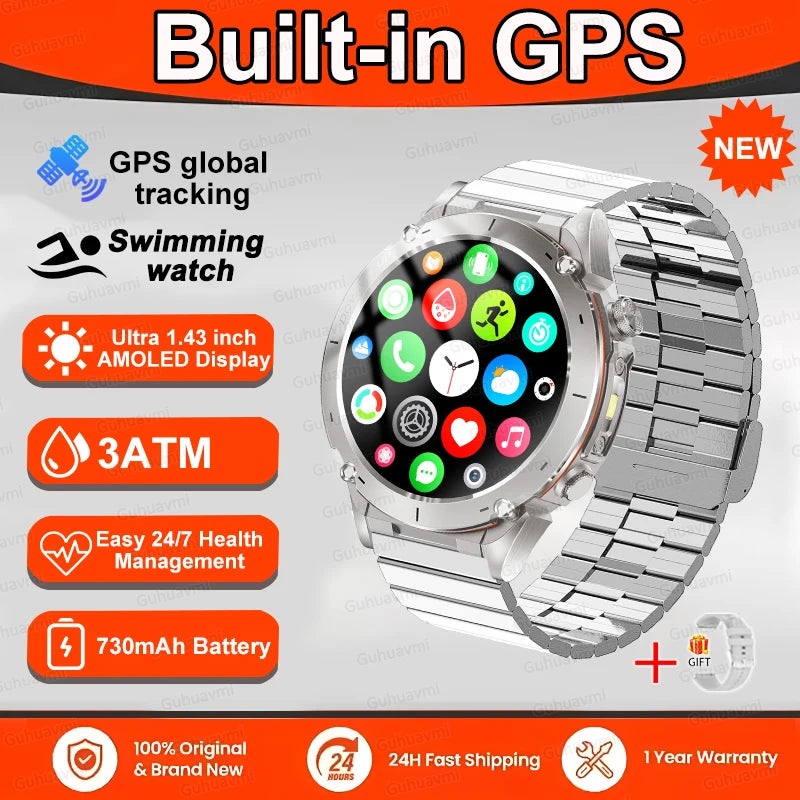 Fine Steel Waterproof Android Round Shaped Bluetooth Smartwatch
