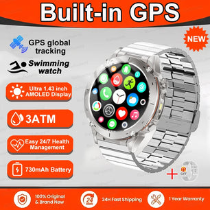Fine Steel Waterproof Android Round Shaped Bluetooth Smartwatch