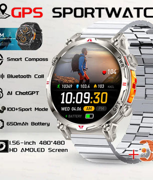Steel Android Round Shape Waterproof On-Wrist Smartwatch