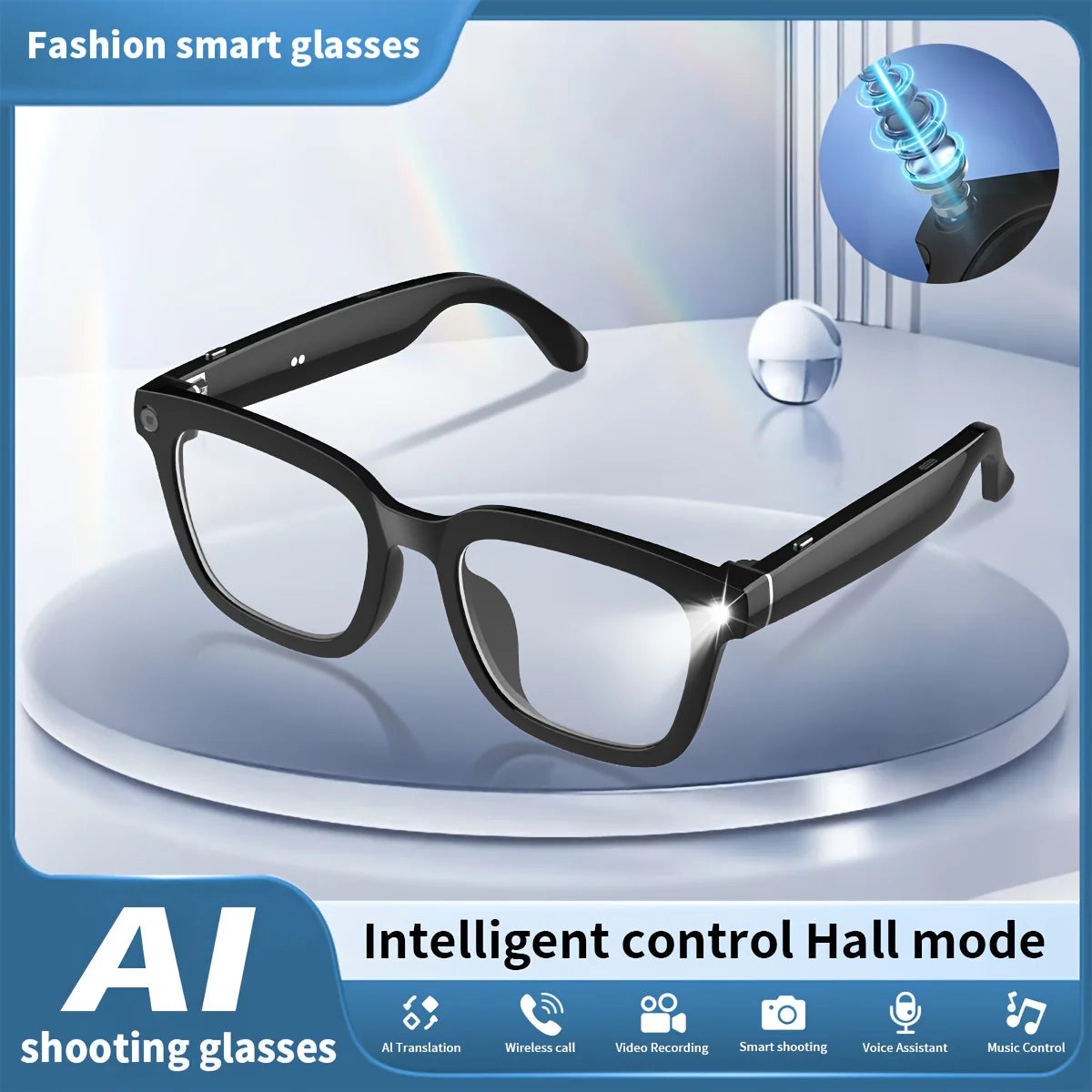 500W 230mAh HD Photo Video Music Bluetooth Record Smart Glasses