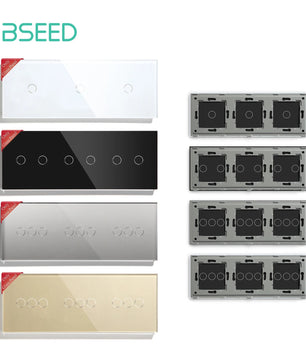 Bseed 10A Alloy 3 Gang Crystal Glass Panel Wall Light Touch Switch