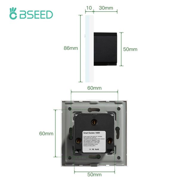 Bseed 13A Glass Panel Wireless WIFI Control Smart Power Socket
