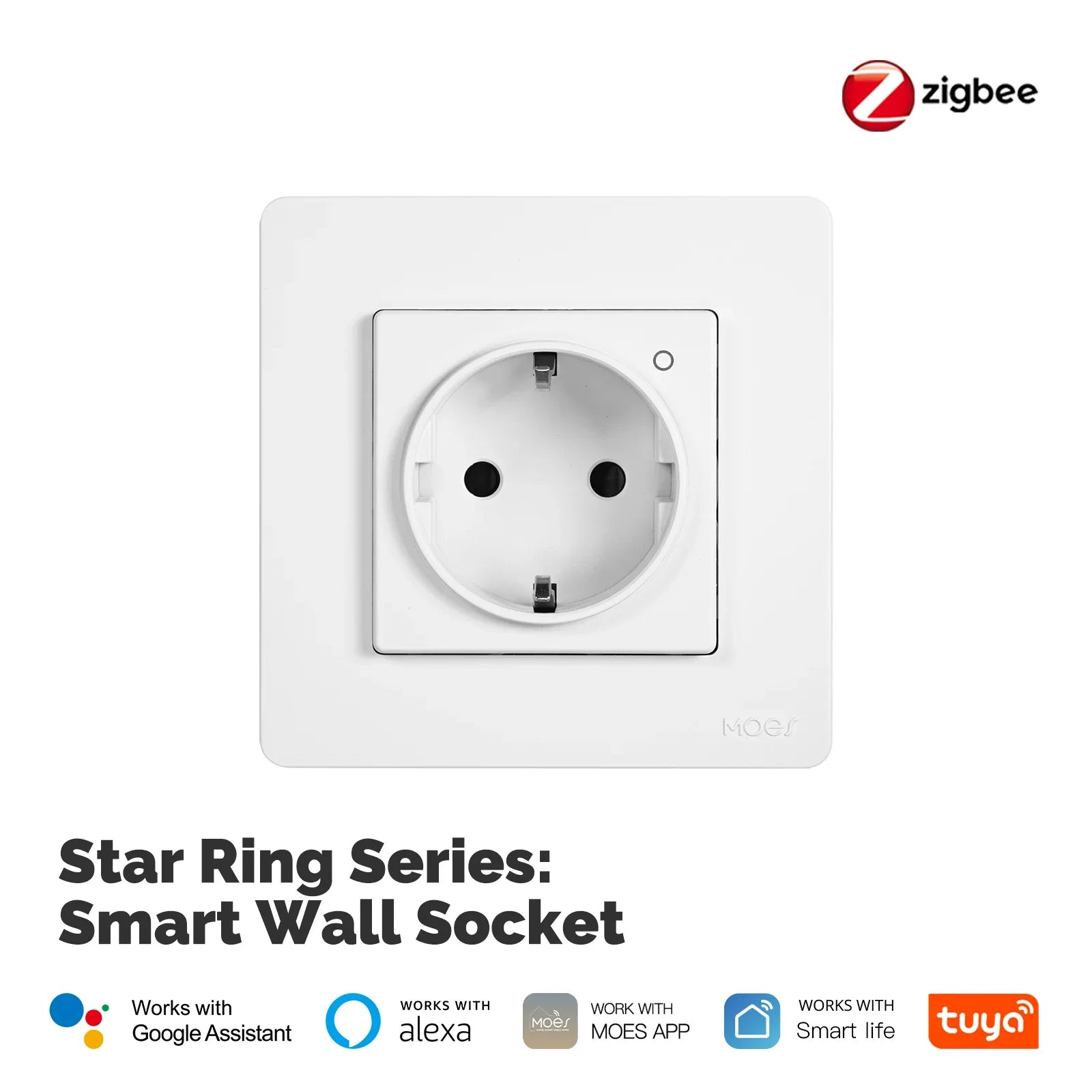 MOES ZigBee Smart EU Wall Socket with Energy Monitor and Voice Control
