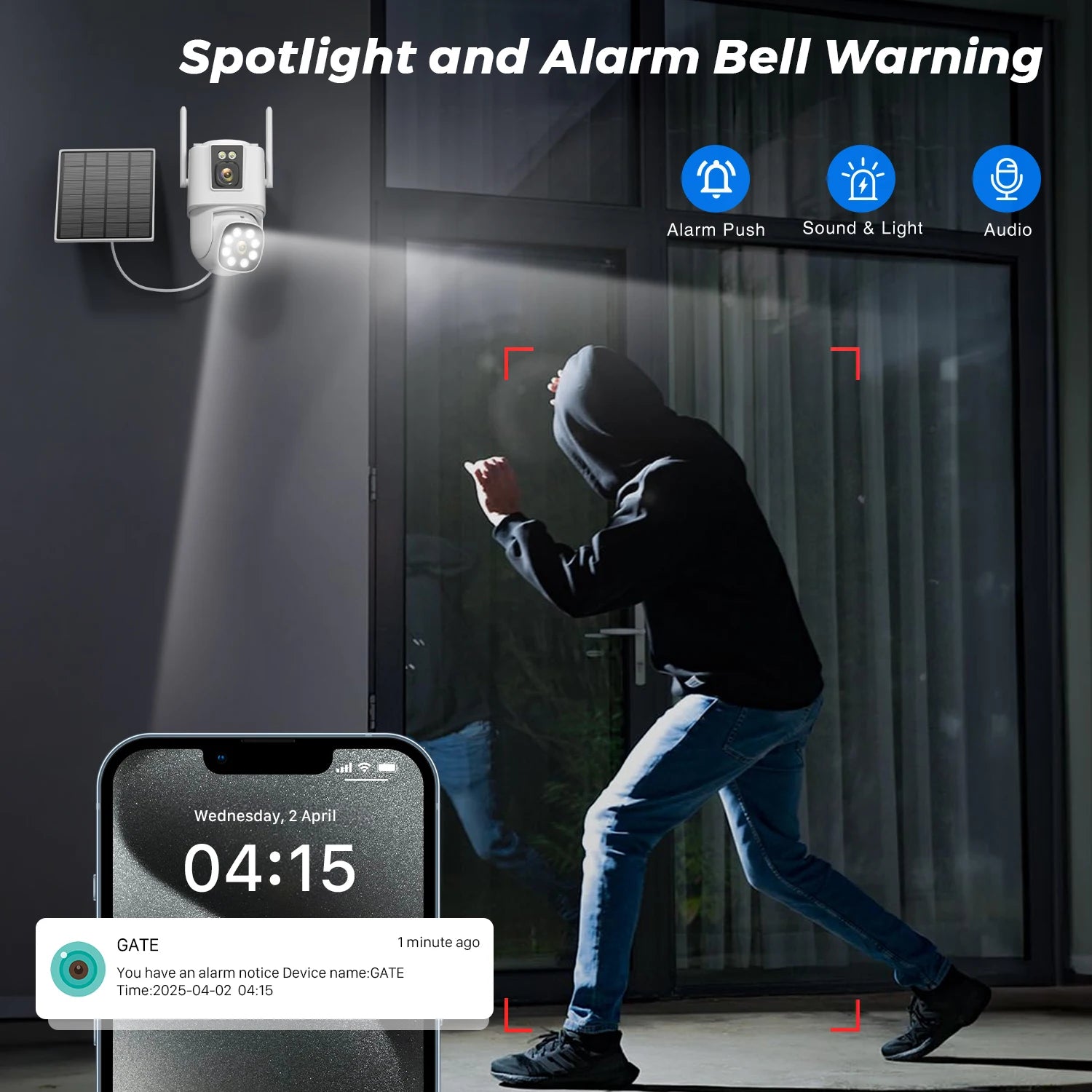 8MP 4K Solar Wifi Outdoor Dual Lens Surveillance Camera