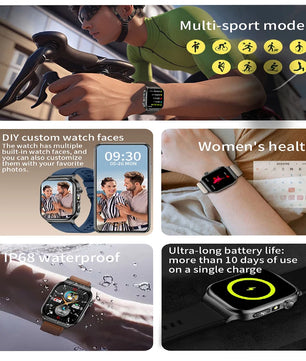 Silica Gel Waterproof Android Square Heart Rate Tracker Smartwatch