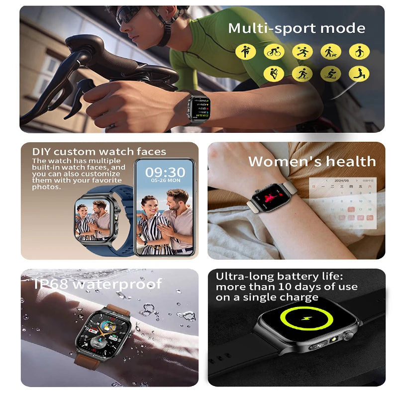 Silica Gel Waterproof Android Square Heart Rate Tracker Smartwatch