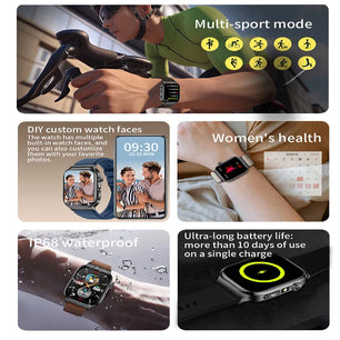 Silica Gel Waterproof Android Square Heart Rate Tracker Smartwatch