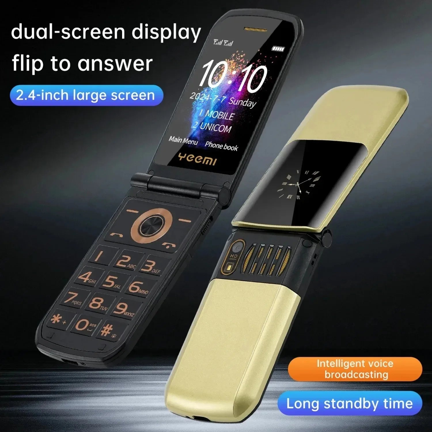 4800mAh 1MP Normal Screen High Quality 2.4inch Flip Smartphone