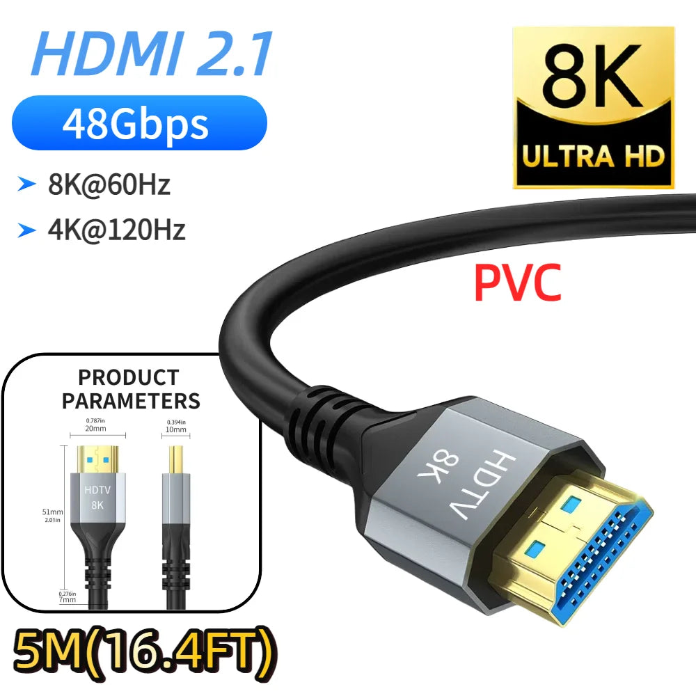 Aluminium 7.3mm 48Gbps HDMI-Compatible 2.1 Cable For Laptop
