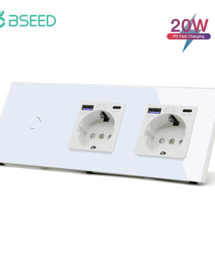 Bseed 10A Alloy 3 Gang Touch Switch With Double Wall Socket