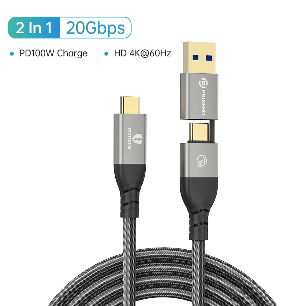 40Gbps Aluminum Alloy USB PD100W Type-C Fast Charging Cable