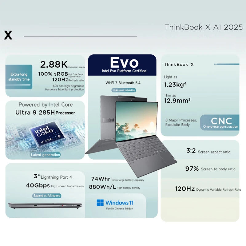 1TB 32GB 13.5“ Ultra5 225H Lenovo Thinkbook X 2025 Laptop