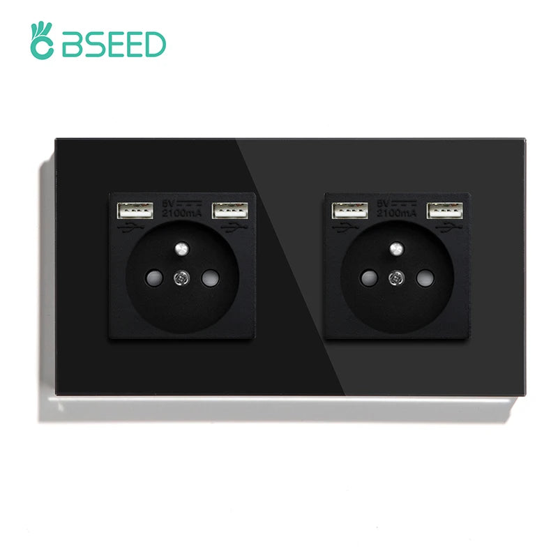 Bseed 16A Glass Panel Single Double Triple Electric Wall Socket