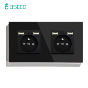 Bseed 16A Glass Panel Single Double Triple Electric Wall Socket