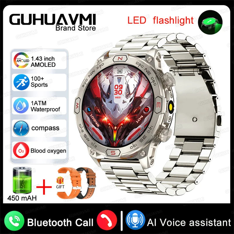 Stainless Steel Waterproof Android Round Shaped Bluetooth Smartwatch
