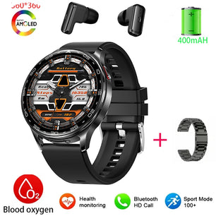 2-In-1 Bluetooth Earphones With Alloy AMOLED Display Smartwatch
