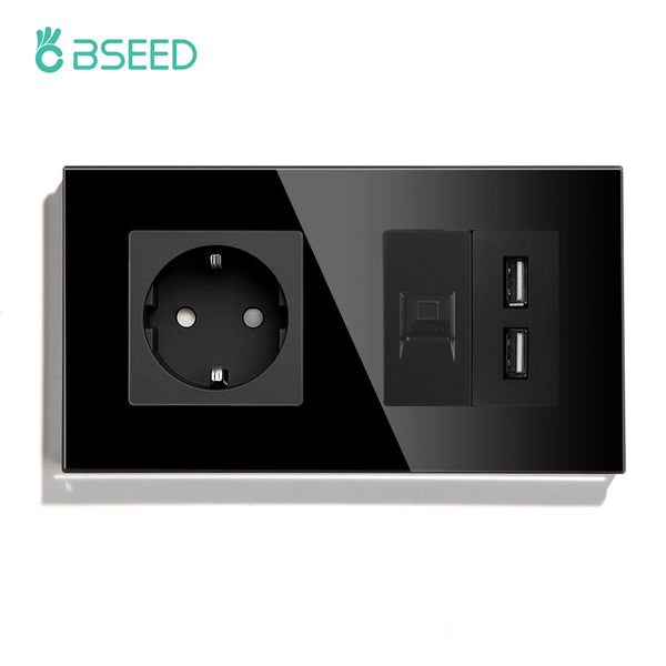 Bseed 16A Glass Panel Touch Light Wall Wireless Socket Switch