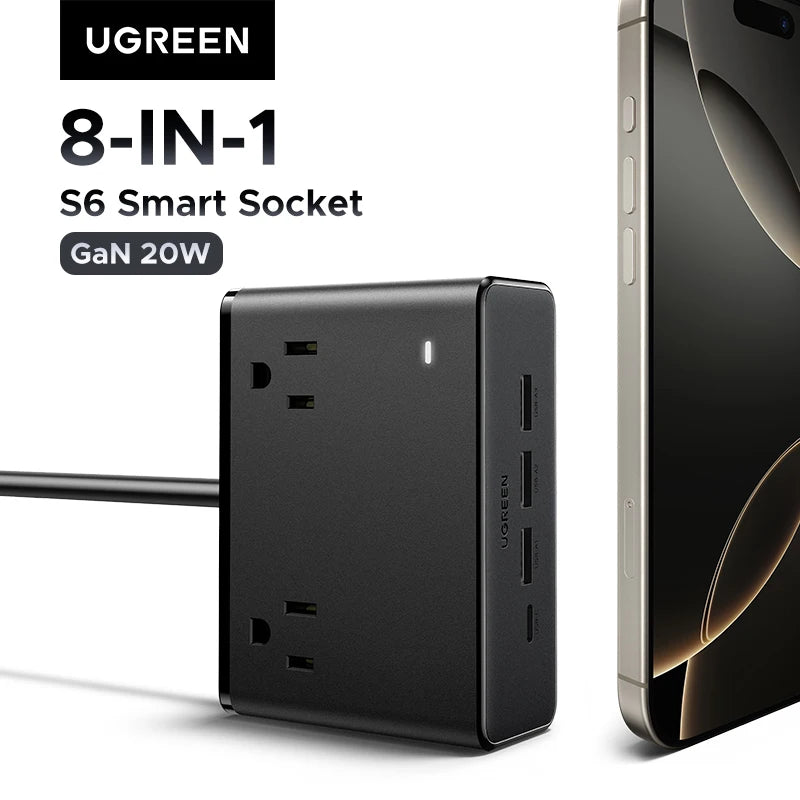 Ugreen 2500W Alloy 8 in 1 Power Strip USB Type-C Fast Charge