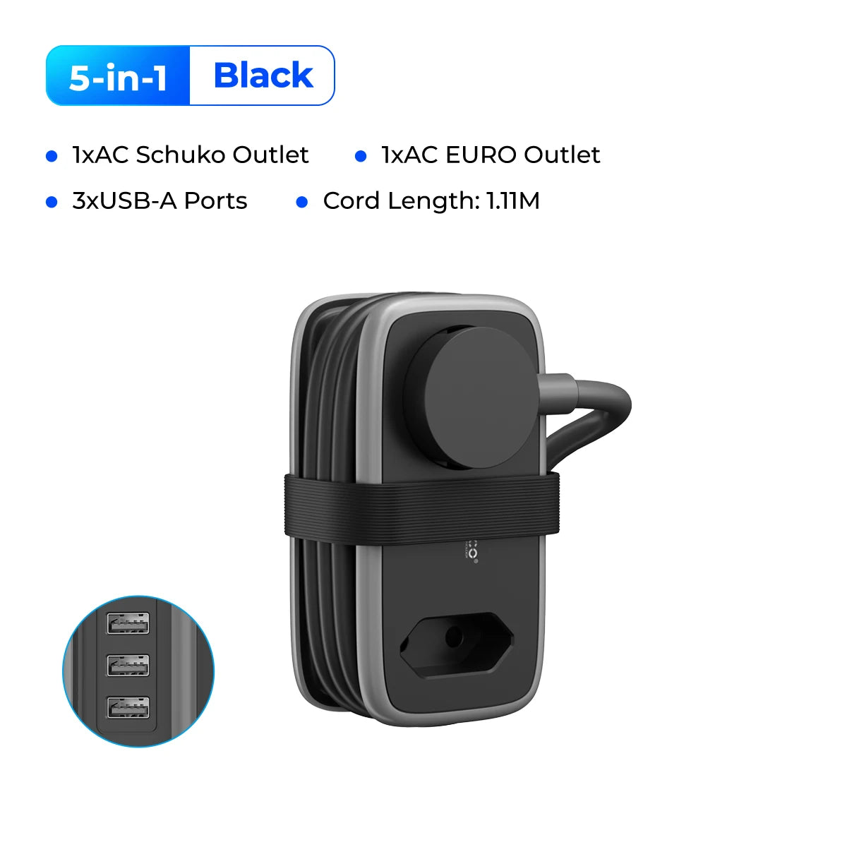 Orico Electrical Power Strip USB 1.1M Extension Cord Universal Travel Adapter