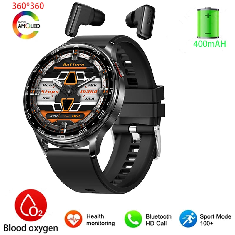 2-In-1 Bluetooth Earphones With Alloy AMOLED Display Smartwatch