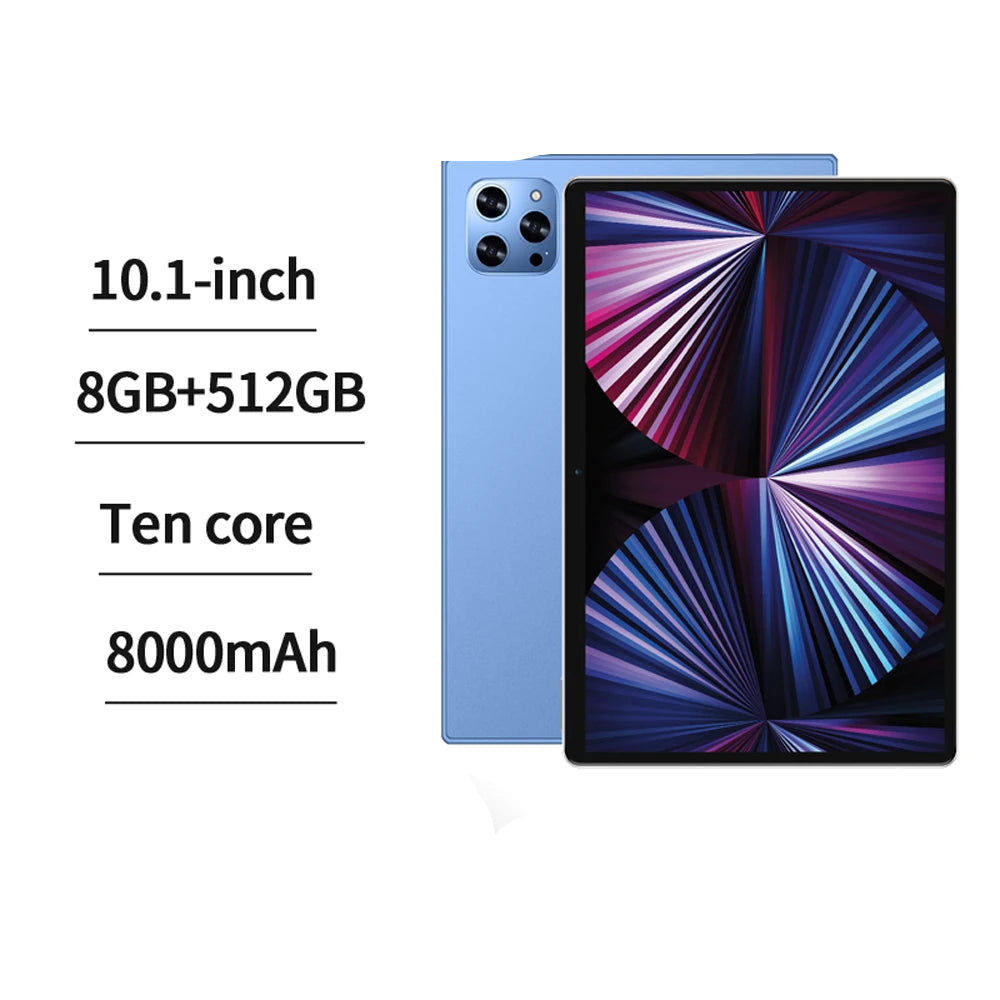Sauenaneo 10.1-inch Android 8 Core 8GB RAM 512GB ROM Dual SIM Tablet