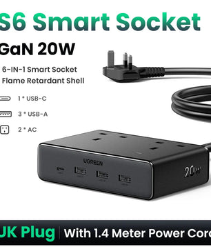 Ugreen 8 IN 1 Power Strip US Plug 4 AC Outlets Fast Charger
