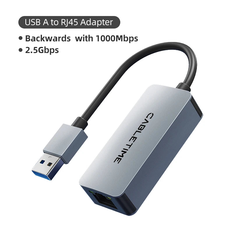 Aluminum Alloy USB A Ethernet Adapter 2.5Gbps Adapter For Laptop
