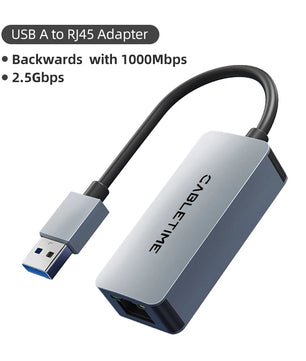 Aluminum Alloy USB A Ethernet Adapter 2.5Gbps Adapter For Laptop