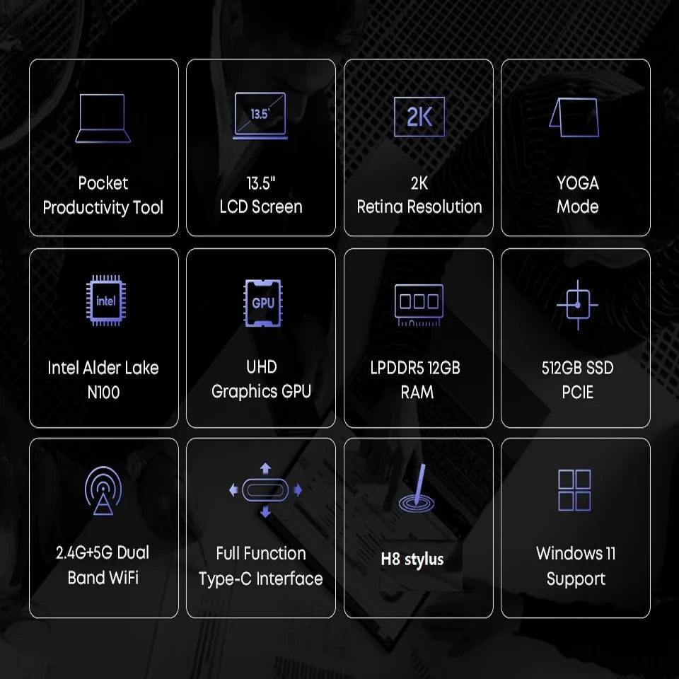 13.5 Inch FreeBook N100/i3-1215U Quad Core 12GB Touch Screen Laptop