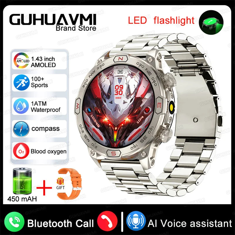 Stainless Steel Waterproof Android Round Shaped Bluetooth Smartwatch
