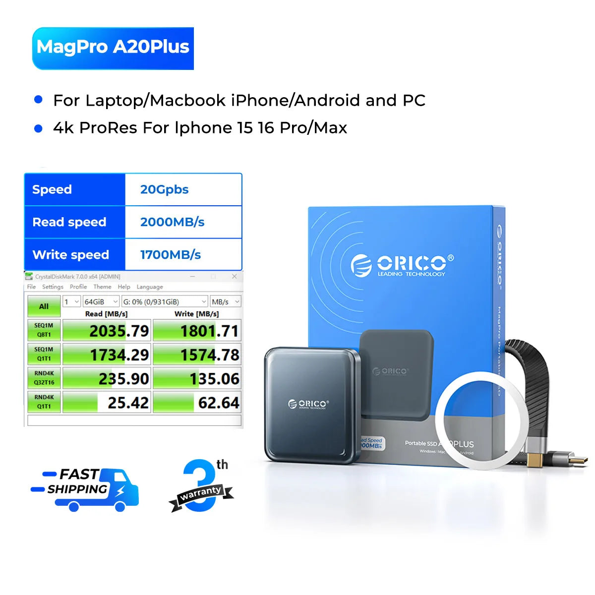 2000Mbs Portable External Solid State Drive For Laptop