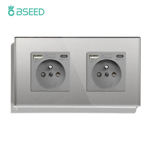 Bseed 16A Glass Panel Single Double Triple Electric Wall Socket