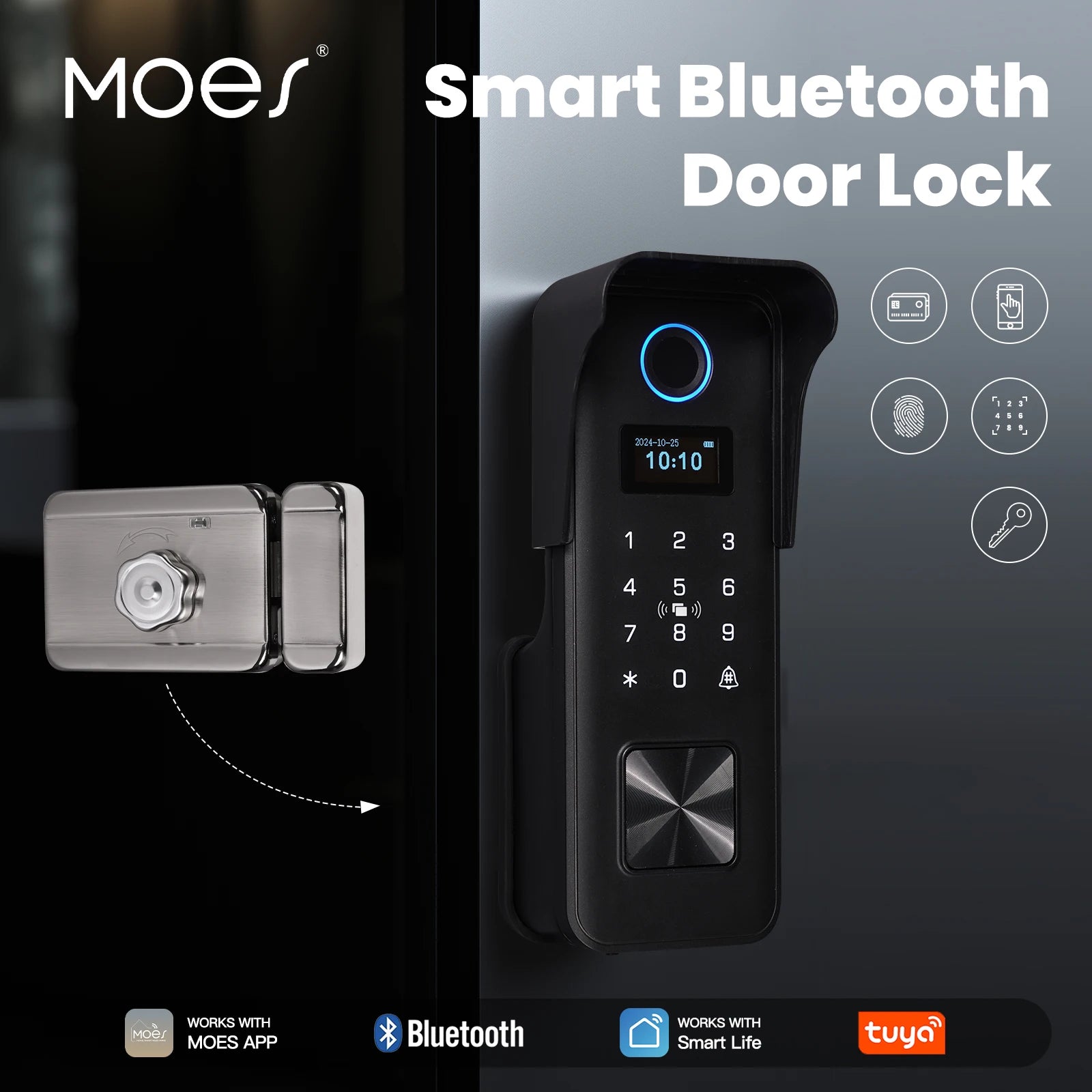 Moes Tuya Bluetooth Fingerprint Password Waterproof Door Lock