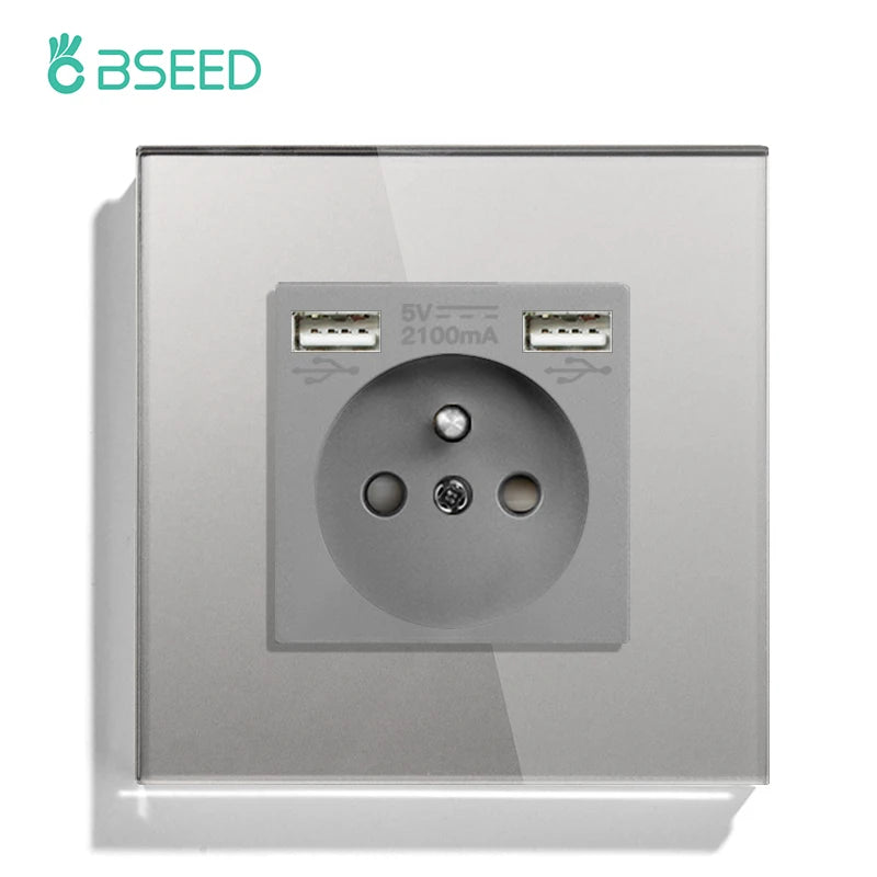 Bseed 16A Glass Panel Single Double Triple Electric Wall Socket