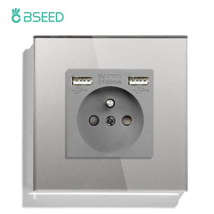 Bseed 16A Glass Panel Single Double Triple Electric Wall Socket