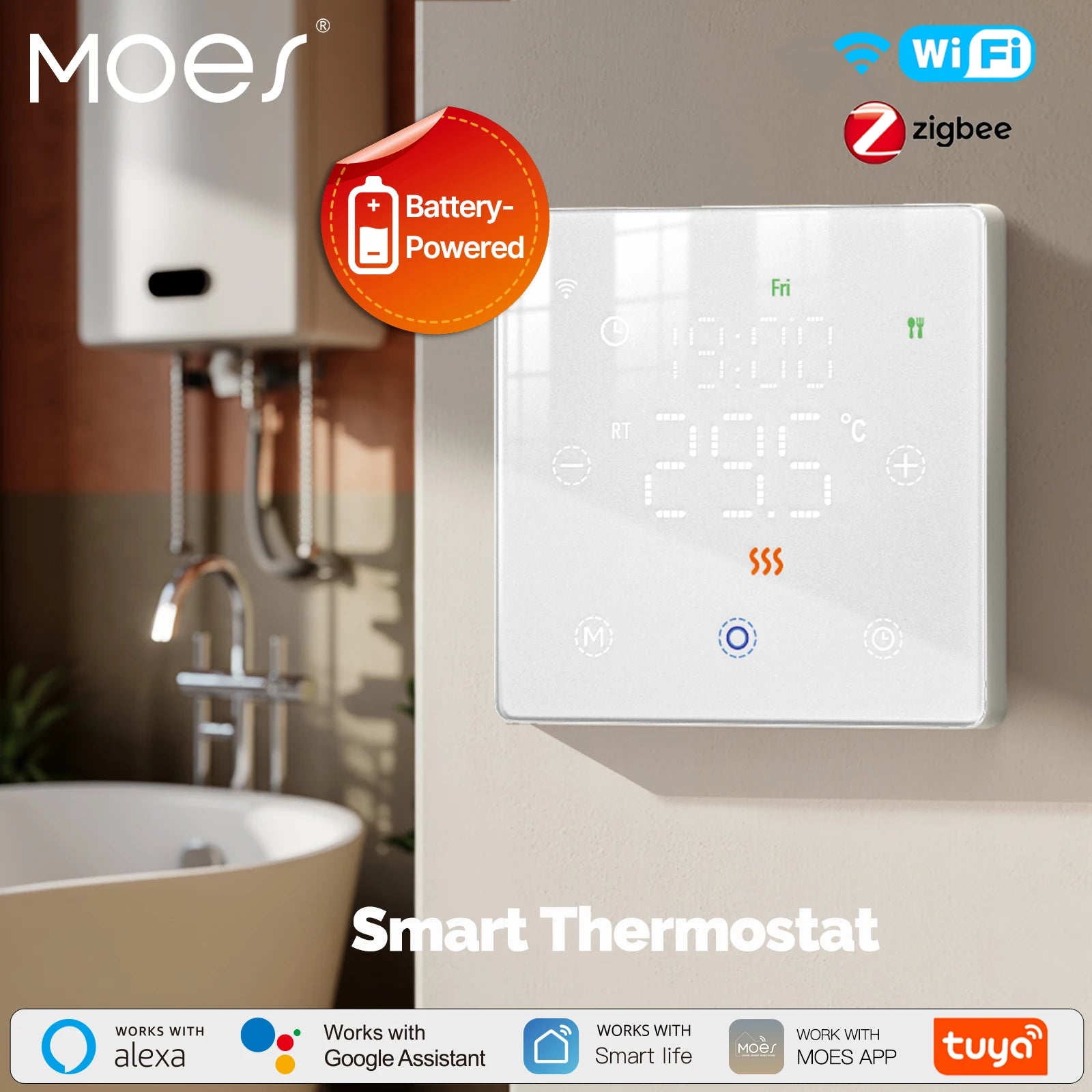 MOES WiFi ZigBee Smart Thermostat Battery Gas Boiler Alexa Google Home