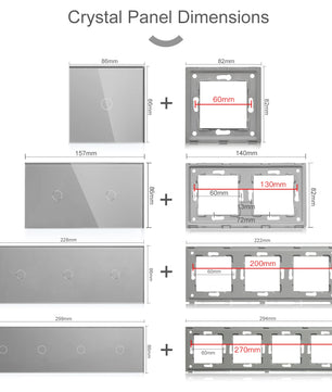 Bseed 10A Alloy 2 Gang Crystal Glass Panel Light Touch Switch