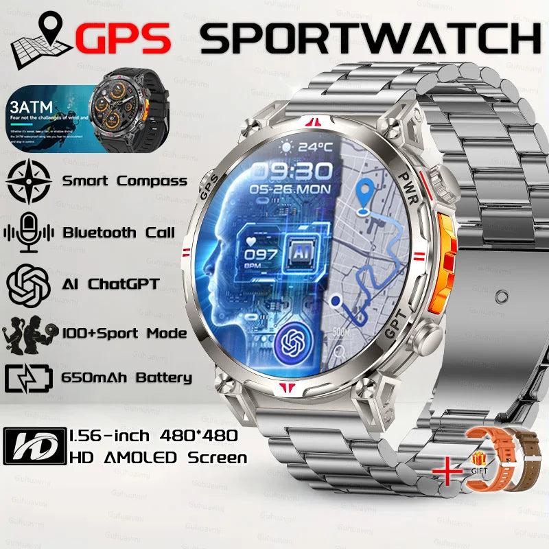 Steel Android Round Shape Waterproof On-Wrist Smartwatch