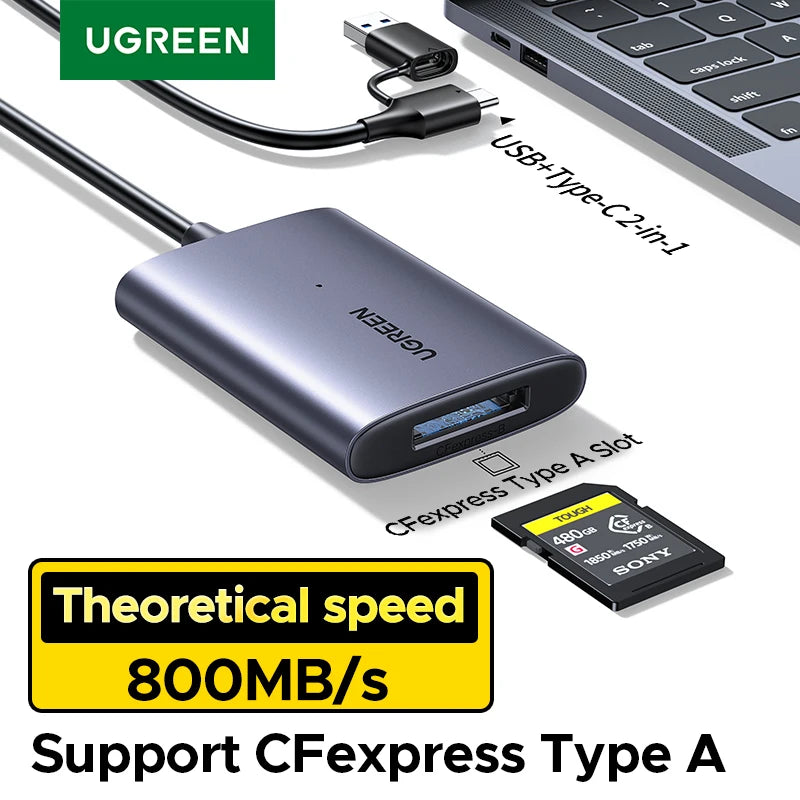 Ugreen Metal 800MB/s USB-C 2-in-1 Plug Single Slot Card Reader